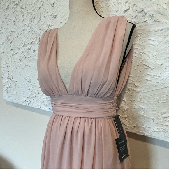 Lulus Thoughts of Hue Light Blush Surplice Maxi Dress Wedding Event Prom Sz XS. - Picture 5 of 10
